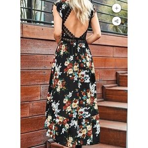 Cupshe Black floral open back dress